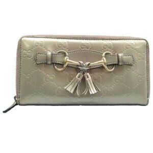 Authentic Gucci Champaigne Metallic Gold GG Tassel Zip Around Wallet